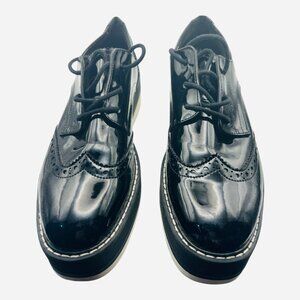 ZARA Woman Black Patent Leather Wingtip Platform Oxford Shoes Size 38 Pre-Owned